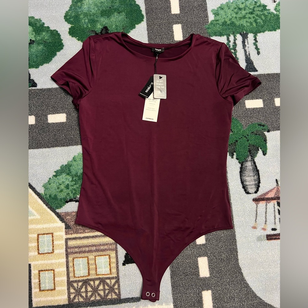 Express, body contour collection, maroon thong bodysuit